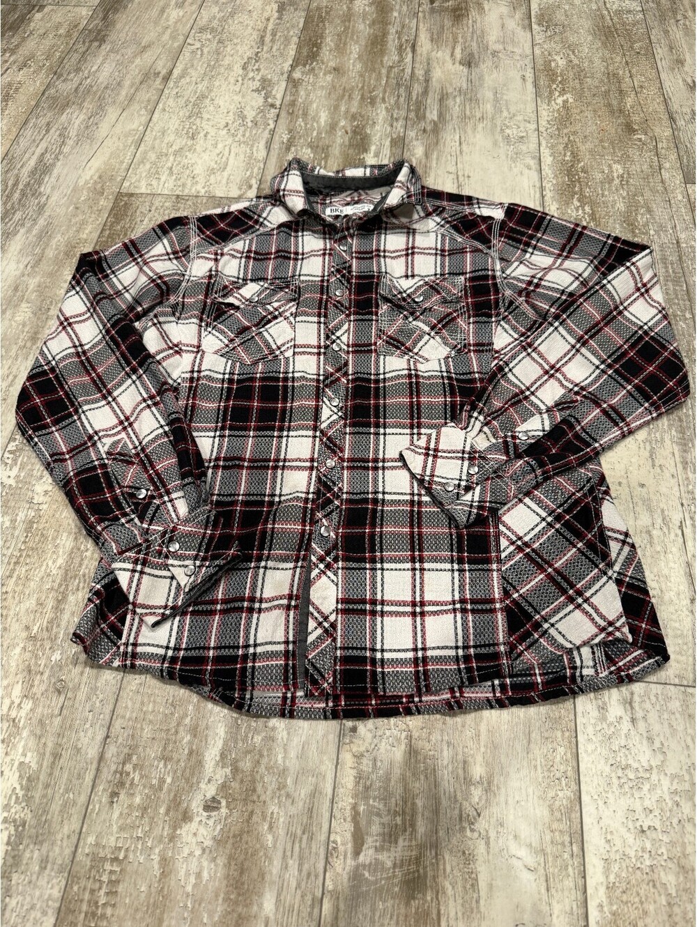 BKE Mens M Plaid Western Pearl Snap Shirt Athletic Fit